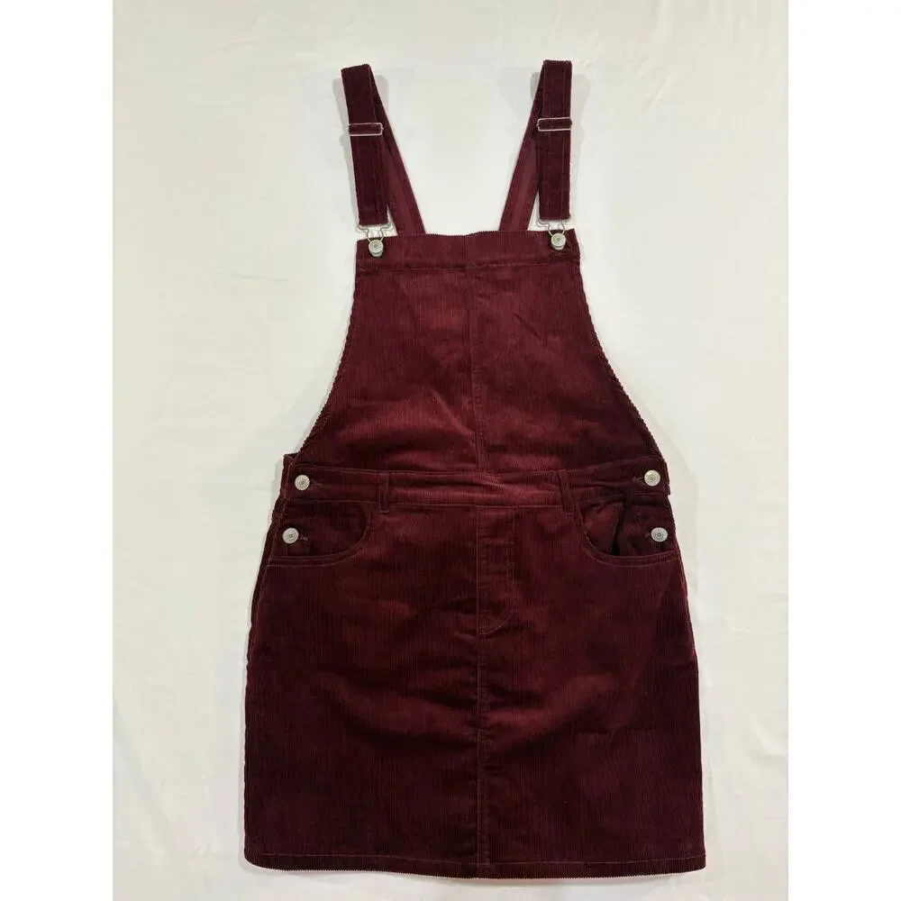 Love Tree Girls Burgundy Corduroy Overall Mini Dress Size XL